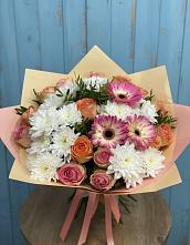 Букет цветов из:  Розы, Герберы и Хризантемы #REPLACE_PRED# Каменномостский