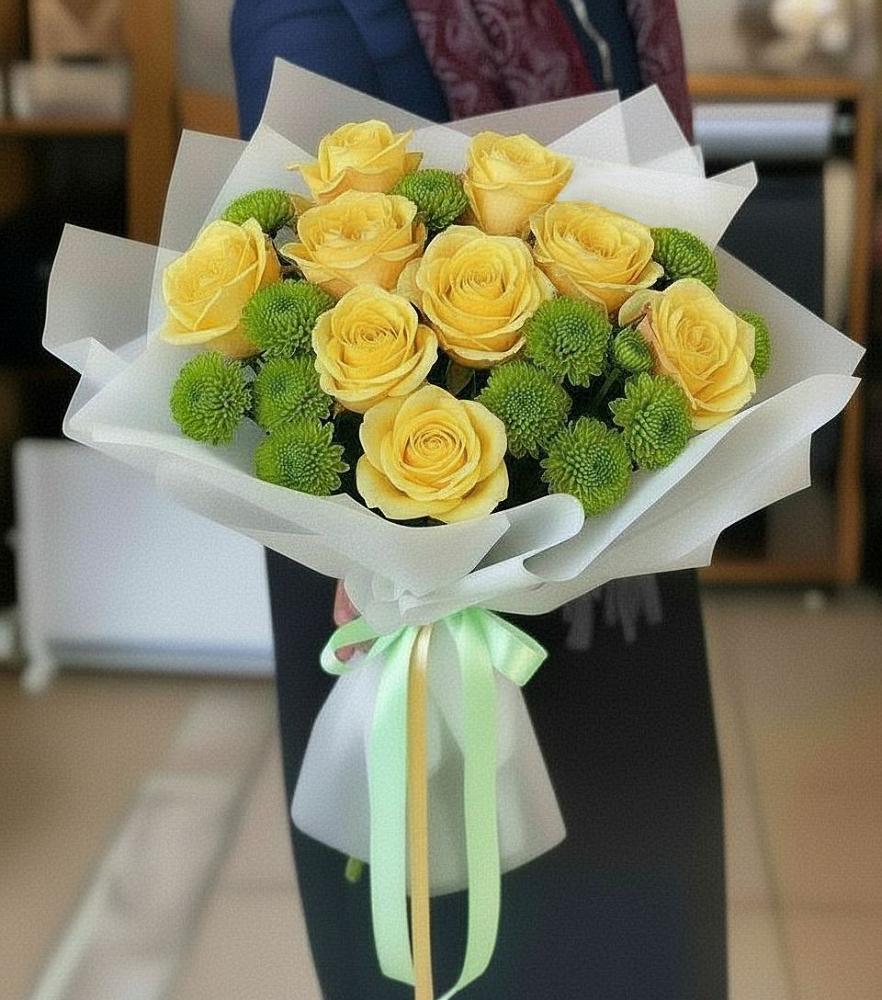 Букет цветов из: Хризантемы и Розы в Каменномостский