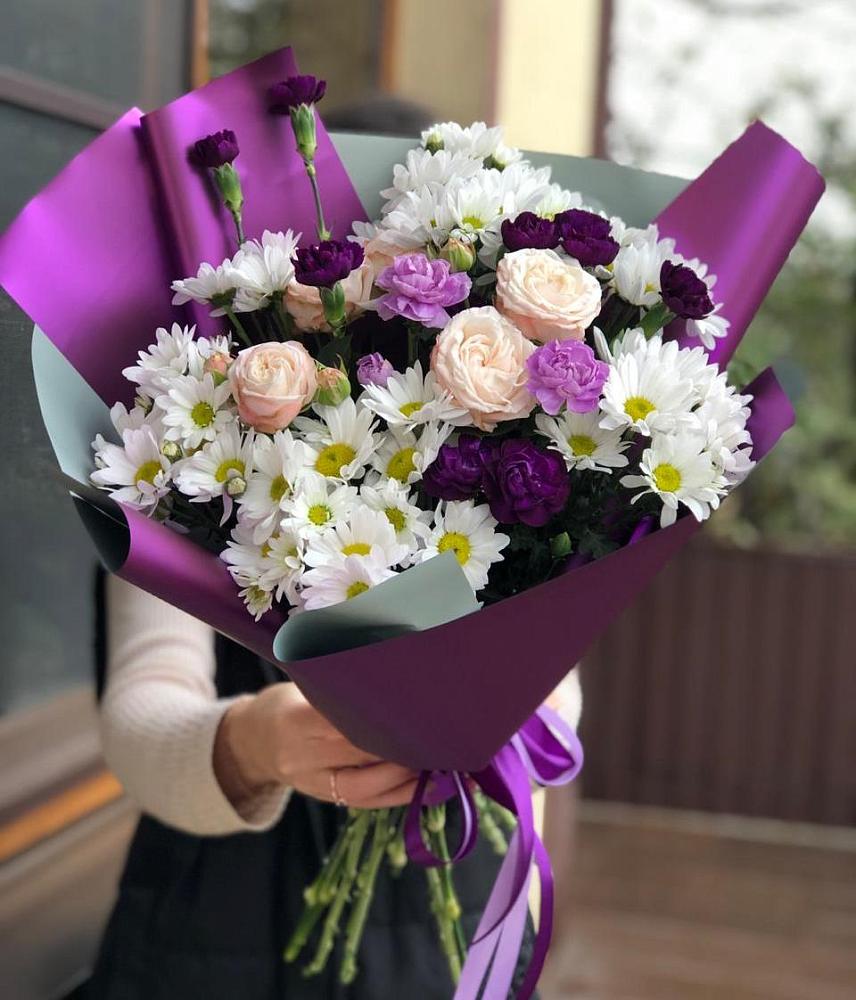 Букет цветов из: Хризантемы, Гвоздики и Розы в Каменномостский