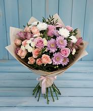 Букет цветов из:  Хризантемы, Розы и Альстромерии #REPLACE_PRED# Каменномостский